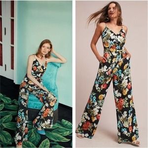 Yumi kim morning glory first class black floral jumpsuit sz M